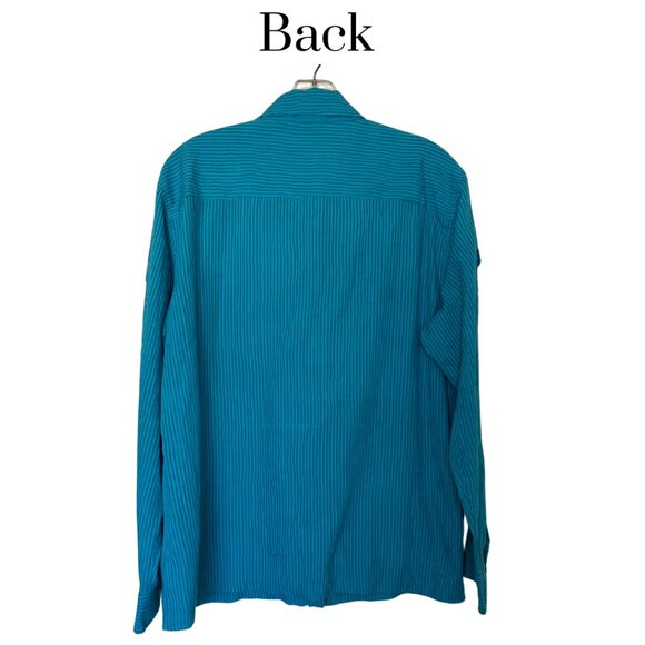 EUC Chico's Teal striped button down shirt ladies front pockets roll up sleeves - Picture 2 of 9
